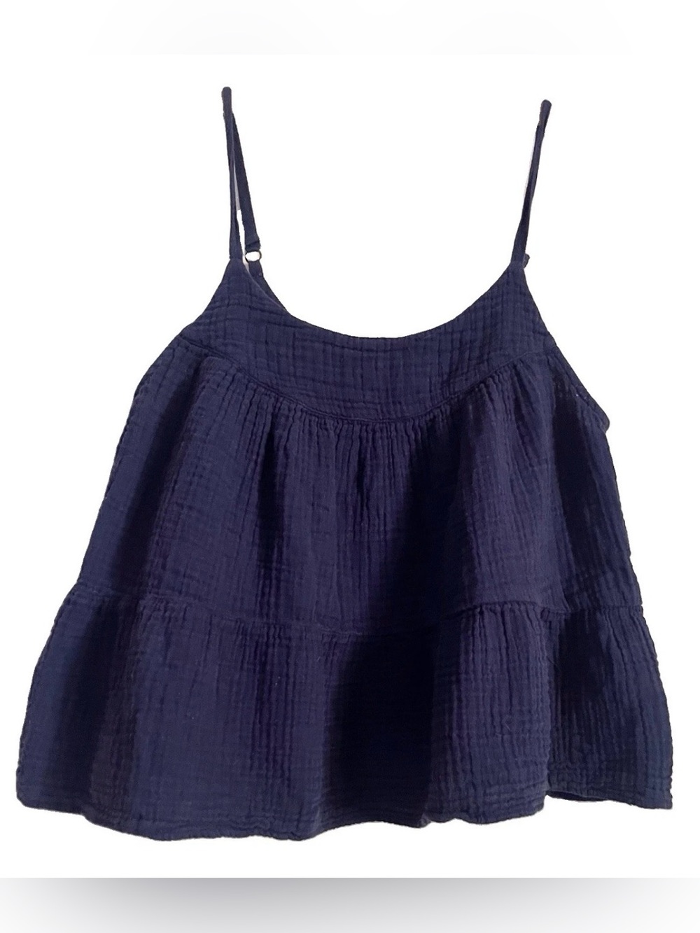 XIRENA Camisole Navy Double Gauze Baby Doll Tiered Tank Top XS S-L Flowy $179